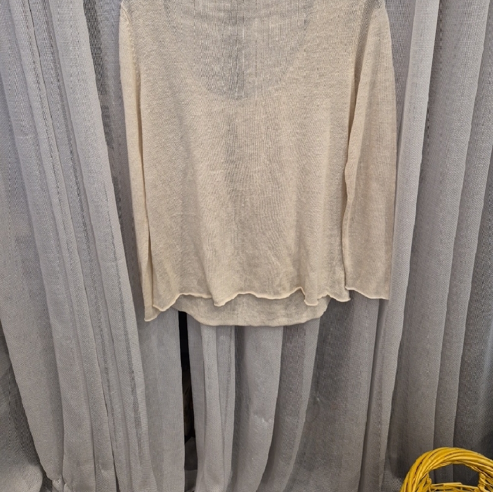 Eileen Fisher Lightweight Scoop Neck Sweater - Ivory - Picture 6 of 7
